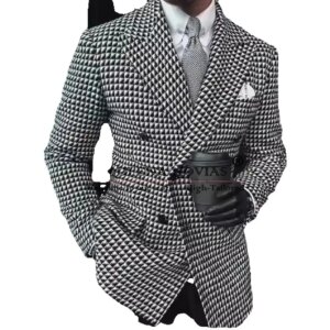 Customized Houndstooth Suits Doubel Breasted Prom Blazers Man Formal Party Groom Wear Wedding Tuxedos 2 Pieces Costume Homme