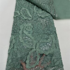 Latest Hot Sale Fashion Africa Lace Fabric High Quality Handmade Embroidery Lace With Beads Sequins Party For Wedding Dress