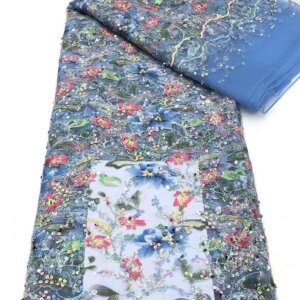 African Sequins Beaded Lace Fabric, Groom Embroidery, French Mesh, Nigeria Tulle, Wedding Sewing, embroidery lace , 5 Yards