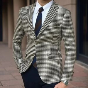Suit Jacket for Men Customized Wedding Tuxedo Houndstooth Blazer Wedding Party Formal Occasion Groom Plus Size Groomsman