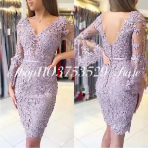 Fashion Lavender Mother of the Bride Dress 2025 Lace Applique Long Sleeve V Neck Wedding Dresses Guest Dresses فساتين سهرات