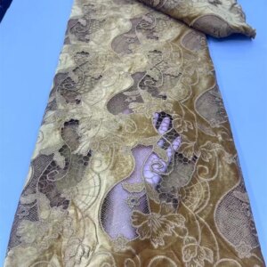 Gold African Velvet Lace Fabric Nigerian Lace Fabric 2024 embroidery High Quality Luxurious Wedding Dress For Women Dresses