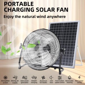 16″ Portable Standing Fan with Solar Panel Battery Solar Powered Fan 12 Speeds Quiet Rechargeable Fan for Home Bedroom Camping
