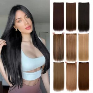 Synthetic 5 Clip In Hair Extensions Long Straight Hairstyle Hairpiece Black Brown Blonde 32Inch Natural Fake Hair For Women