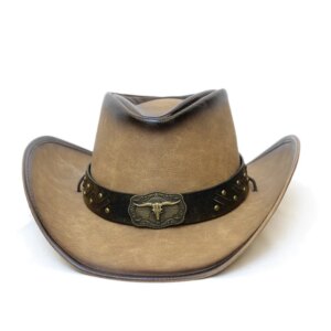 Vintage bull’s belt made of old leather men’s and women’s big-brimmed cowboy hats waterproof warm top