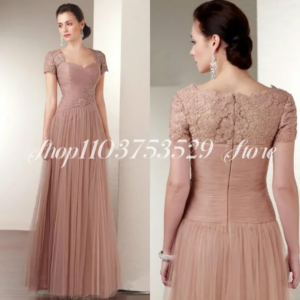 Mother of the Bride Dresses Deep Blush Sweetheart Full Length Short Sleeve Tulle Beaded Custom Evening vestidos para mujer