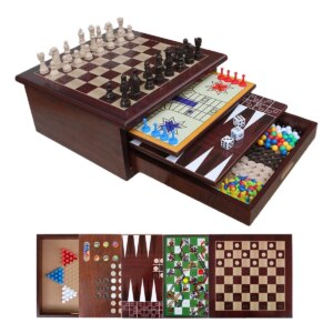 Multi-function Wooden 15 in 1 or 10 in 1 games set chess backgammon ludo checker sanke ladder mancala