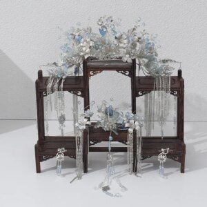 Bridal Headdress Light Color Blue Gray Ancient Typical Beautiful Young Flower Xiuhe Clothing Wedding Set Hair Accessories