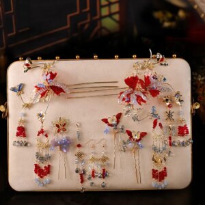 New Chinese Xiuhe Headdress Silver Red Tassel Flower Hair Clasp Super Advanced