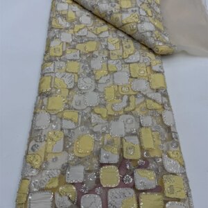 Beautiful Nigerian Sequins Party Lace African Beads Lace Fabric 2025 High Quality 5Yards African French Tulle Net Lace Wedding