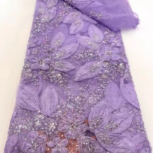 Latest Hot Sale Fashion Africa Lace Fabric High Quality Handmade Embroidery Lace With Beads Sequins Party For Wedding Dress