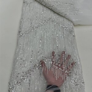 African Lace Fabric 2025 High Quality French Sequins Embroidery Beads Tulle Lace Fabric For Party Dress-RF