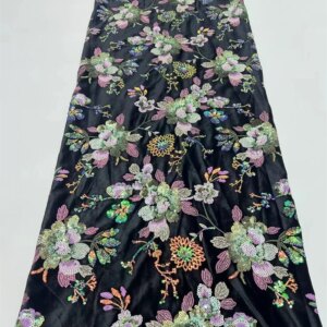 Luxury Velvet Lace Fabric 2024 High Quality Lace Black Sequins Fabric Latest Lace Fabric High Quality 2024 Style Party DresW67-1