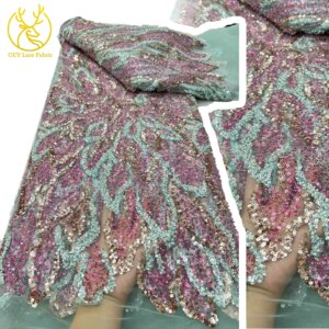 Elegant Nigerian Handmade Heavy Beaded Tulle Lace Fabric 2025 African Luxury Sequin Lace Fabric for Women’s Evening Gowns