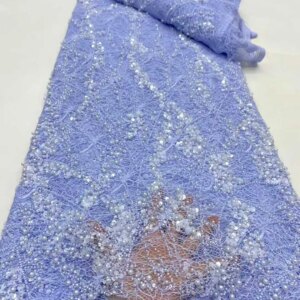 African Beads Mesh Lace Fabric 2025 High Quality French Sequins Lace Fabric 5 Yards For Nigerian Sewing Party Wedding Dresses