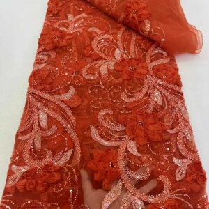 African Sequins Lace Fabric 2025 High Quality French Beaded Lace Fabric Nigeria For Bridal Party Dress