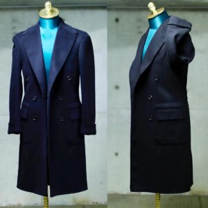 Navy Solid Long Coat Double Breasted With Back Belt Men Formal Overcoat