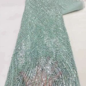 Africa Nigerian Beaded French Mesh Lace With Sequins High Quality 2025 Embroidery Lace Sequins Lace For Wedding Dresses Women