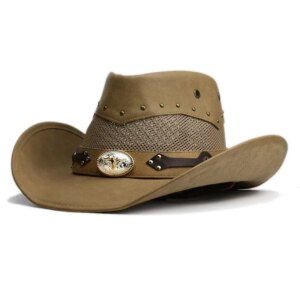 Vintage do old leather unisex cowhide belt sunshade large brimmed country cowboy hat