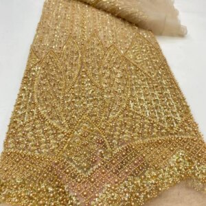Luxury Handmade Beaded Sequins Lace African Nigerian Pearls Beaded Embroidery Fabrics Pink French Mesh Lace For Sewing KB4924
