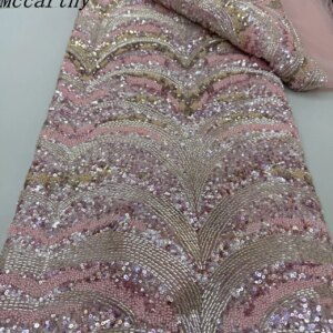 Nigerian African Lace Fabric 2025 High Quality Hamdmade Beads Bridal Lace Fabric Luxury Sequin Beaded Embroidery For Wedding