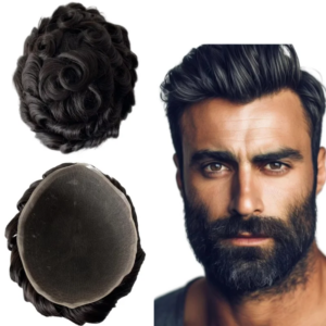 Indian Virgin Human Hair Systems Natural Color 32mm Wave Unit 8×10 Full Lace Toupee for European Men