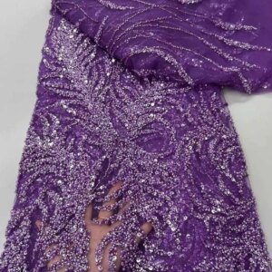 Nigerian Luxury Beaded Tulle Embroidery Lace Fabric, French Heavy Handmade Sequins, Net Lace Fabric for Bridal Dress, Fashion