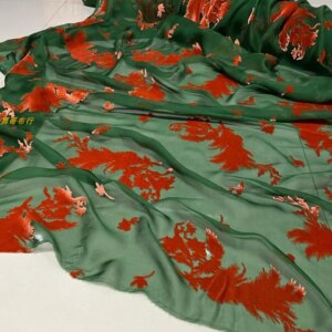 High Density Grass Green Real Velvet Burnt out Fabric Silk See-through Cool Coat Skirt Dress Cheongsam Fashion Cloth