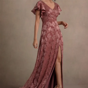Classic V-Neck Floral Pleat Short Sleeve Straight Mother Of Bride Wedding Dresses Bridal Gowns Customized