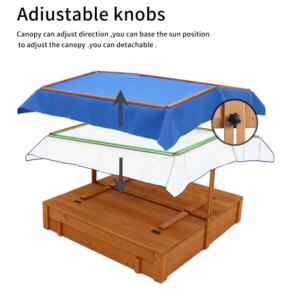 Wood Sandbox with Cover, Sand Box with 2 Bench Seats for Aged 3-8 Years Old, Sand Boxes for Backyard Garden (Natural Wood)