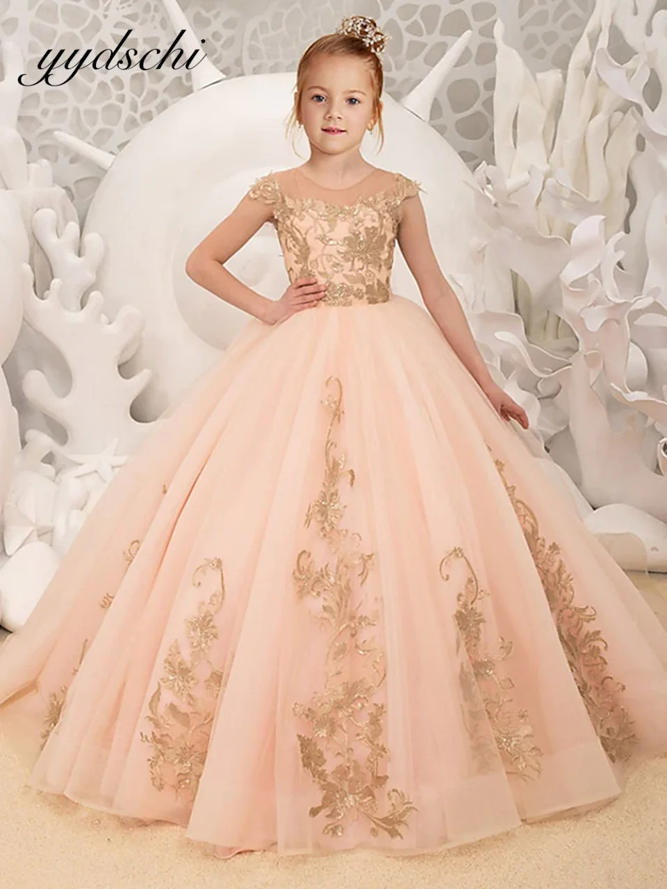 Customized Flower Girl Dresses For Weddings Tulle Appliques Ball Gown Toddler Pageant Gowns Birthday First Communion Dresses