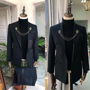 Black Designer Wedding Tuxedos 2 Pieces Double Breasted Pocket Jacket Customized Groom Suits Party Show Prom Male Outfit