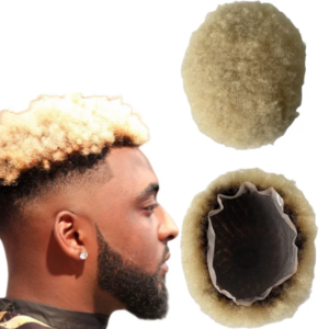 Indian Remy Human Hair PieceTwo Tone Ombre Color T2/613 4mm Root Afro 8×10 Full Lace Toupee for Black Men