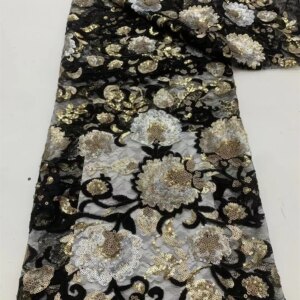 High Quality Fashion French Embroidery Full Sequins Lace Fabric African Nigerian Lace Fabric For Wedding Dress