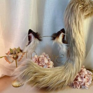 New Handmade Work Ragdoll Ears Hairhoop Tail Necklace Earrings Cosplay Kitten Lolita Acessories Hair Hoop Headwear