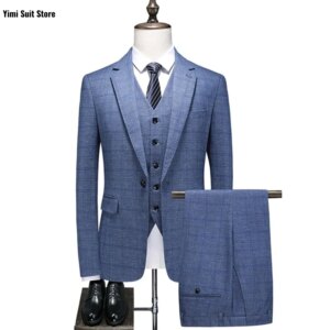 New men’s jacquard sets 2 Pieces One Breasted Plaid Business Formal Office Ball gown Mens Suit Groom Wedding Dress Party Suits