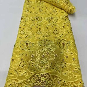 2025 New African French Nigerian High End Tulle Guipure Lace Fabric With Beads Sequins Mesh for Wedding Party Bride Sewing Dress
