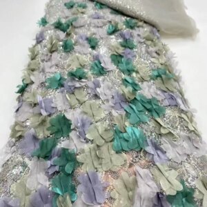 Luxury African Beaded 2025 High Quality Nigerian 3D Fiowers Lace French Tulle Sequins Lace Fabric For Party Dress Sewing