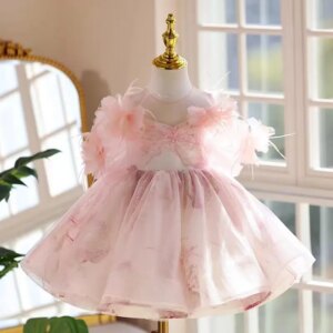 Jill Wish Elegant Pink Arab Girl Dress Beading Off Shoulder Princess Birthday Wedding Party Children Holiday Ball Gown J534