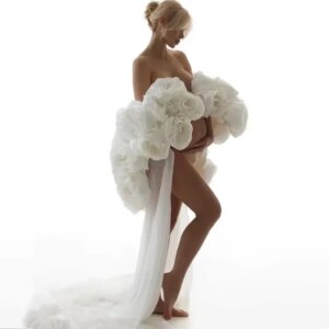Handmade 3D Flower Bridal Cape with Detachable Train Short Wedding Cover Up Elegant Bride Shawl Wrap Wedding Gown YW250028