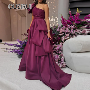 Evening Arab Dress One Shoulder Satin Ruched A-line Backless Floor-Length Bridal Evening Saudi Gown with Trian Custom Made
