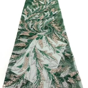 Luxury African Green Beaded Sequence Lace Fabrics Nigerian Wedding Dresses Sequins Embroidery Fabrics Beads For Sewing KB4916
