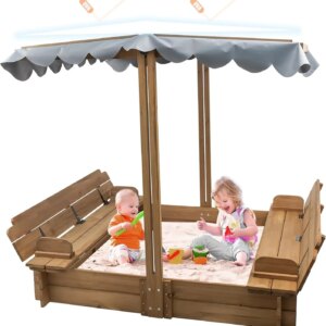 Sandboxes with Lid Kids,Sand Box with Cover, Wooden Kids Sand Boxes with Canopy Outdoor for 3-8 Ages,with Adjustable Height Cano