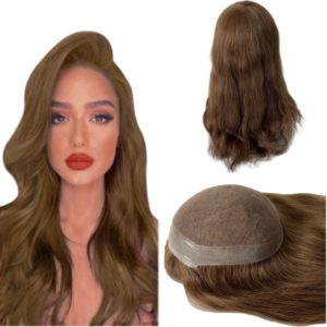 16 Inches Brazilian Virgin Human Hair Hairpieces #6 Light Brown Color Straight AUS Topper 8×10 Lace with PU Toupee for Woman