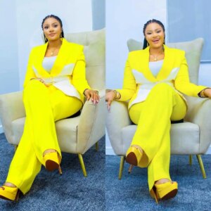 Bright Yellow Women Pants Suits Plus Size Long Sleeve Formal Wear Prom Birthday Party Customized Blazer 2 Pieces