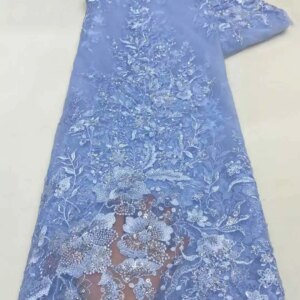 High Quality Latest Elegant Beads High Quality African Nigerian French Sequins Tulle Lace Fabric For Wedding Dress
