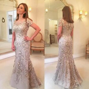 2025 Latest Arrival Applique Floral Mother of the Bride Dresses Groom God mother Mermaid Evening Dress For Wedding Party Lace