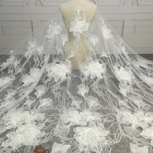 Luxury Floral Embroidered Lace With Shining Sequins 3D Flowers With Machine Beaded Fabric Wedding Dress Lace Fabric