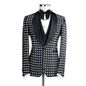 Men Suits Slim Fit Wedding Tuxedo Customized Wedding Party Formal Occasion Polka Dot Groom Tailor-Made Plus Size Blazer Jacket