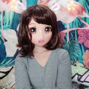 (Caomei-03)Female Sweet Girl Resin Half Head Kigurumi Crossdress Cosplay Japanese Anime Role Lolita Doll Mask With Eyes And Wig